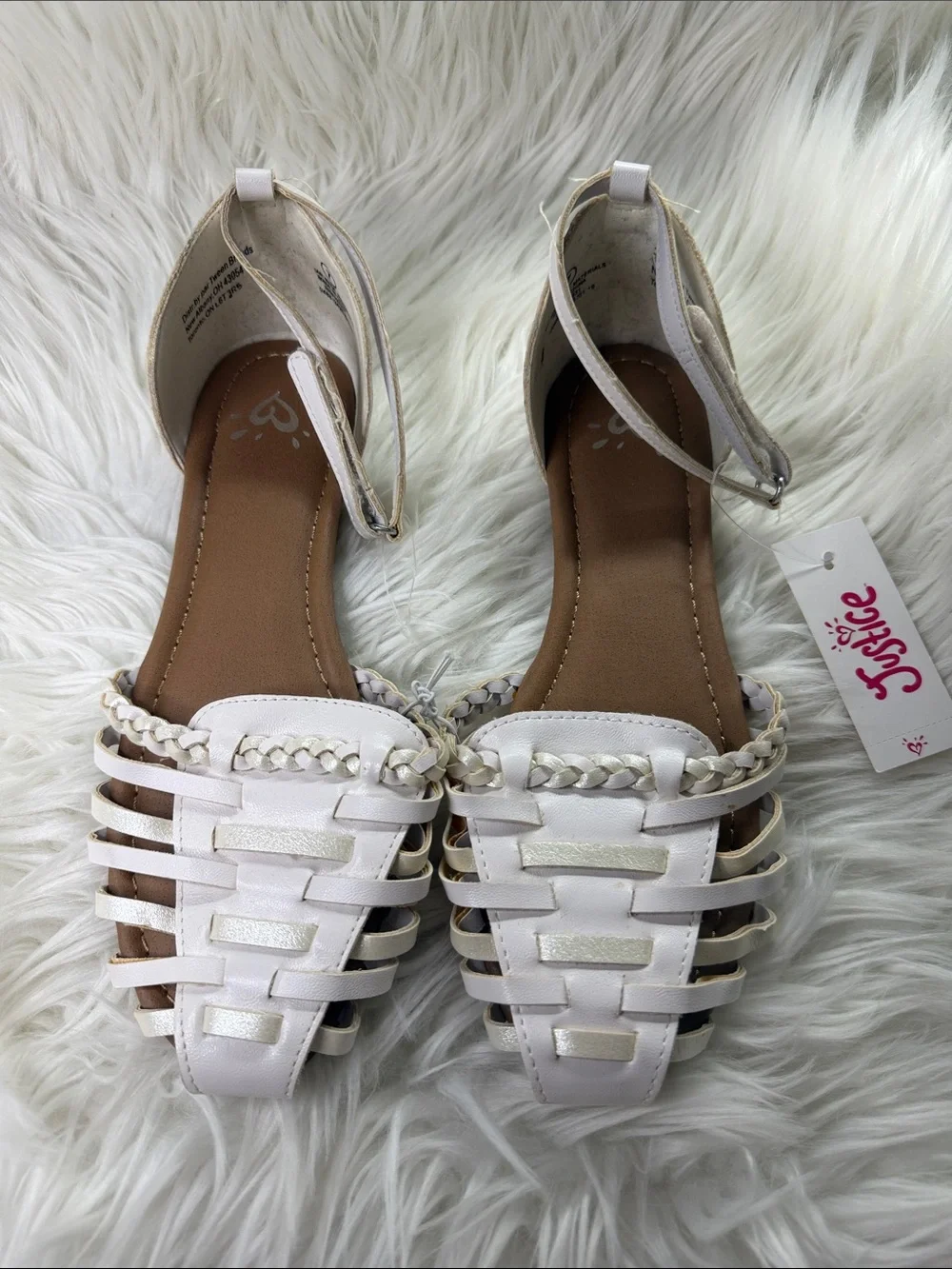 Justice White Braided Cage Flat Sandals for Women